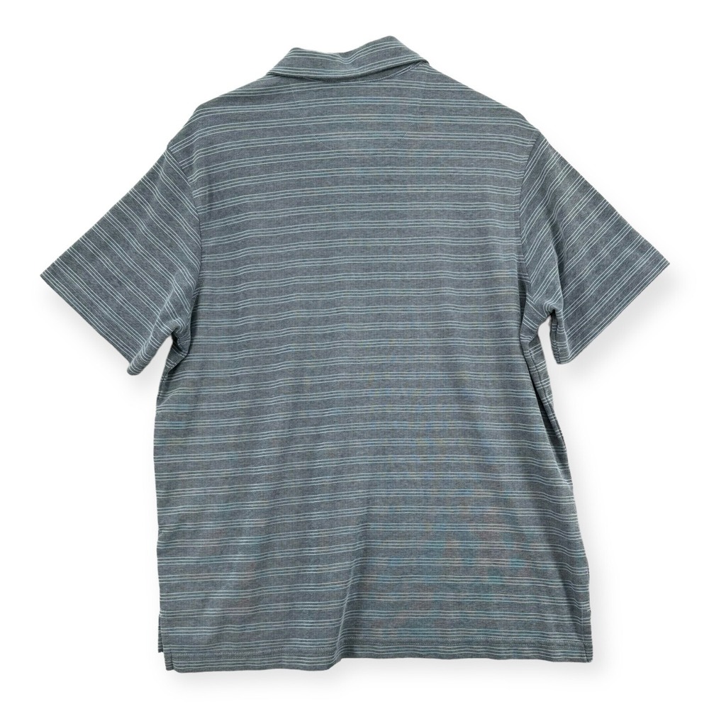 R&R Casual Polo Shirt Mens Medium Short Sleeve Gray Stripe Rugby‎ - Picture 2 of 5